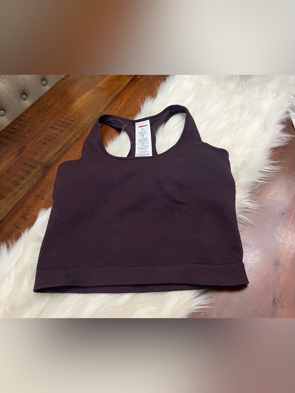 Wilson Ribbed Shelf Bra Tank Plum Purple Padded Active Top Size Large